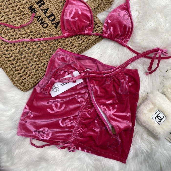 Women Three Piece Rhinestone Bikini Set Sport Bra Swimsuit Beach Thong Swimwear Bathing Suit Swimming Suit