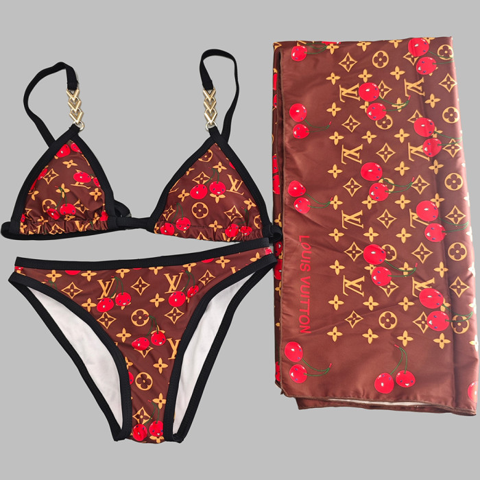 Women Three Piece Rhinestone Bikini Set Sport Bra Swimsuit Beach Thong Swimwear Bathing Suit Swimming Suit