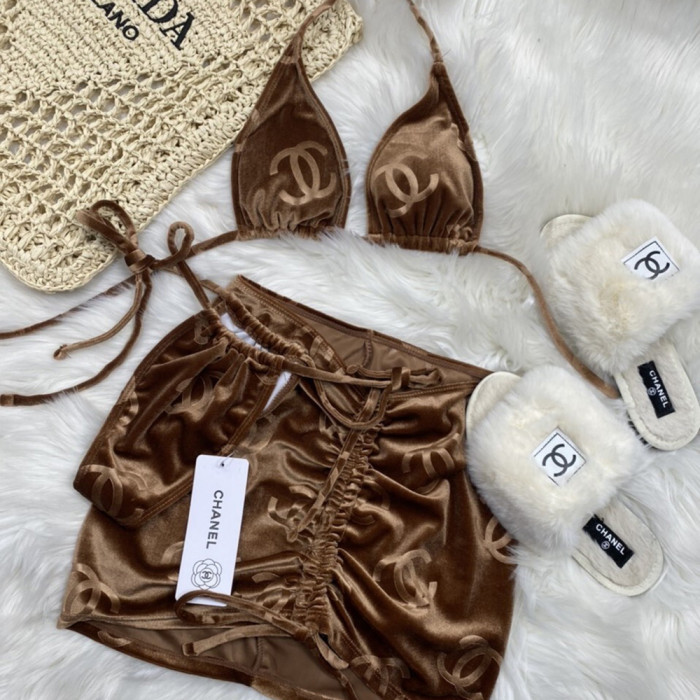 Women Three Piece Rhinestone Bikini Set Sport Bra Swimsuit Beach Thong Swimwear Bathing Suit Swimming Suit