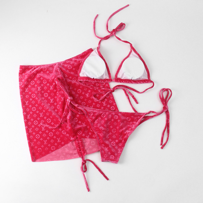 Women Three Piece Rhinestone Bikini Set Sport Bra Swimsuit Beach Thong Swimwear Bathing Suit Swimming Suit