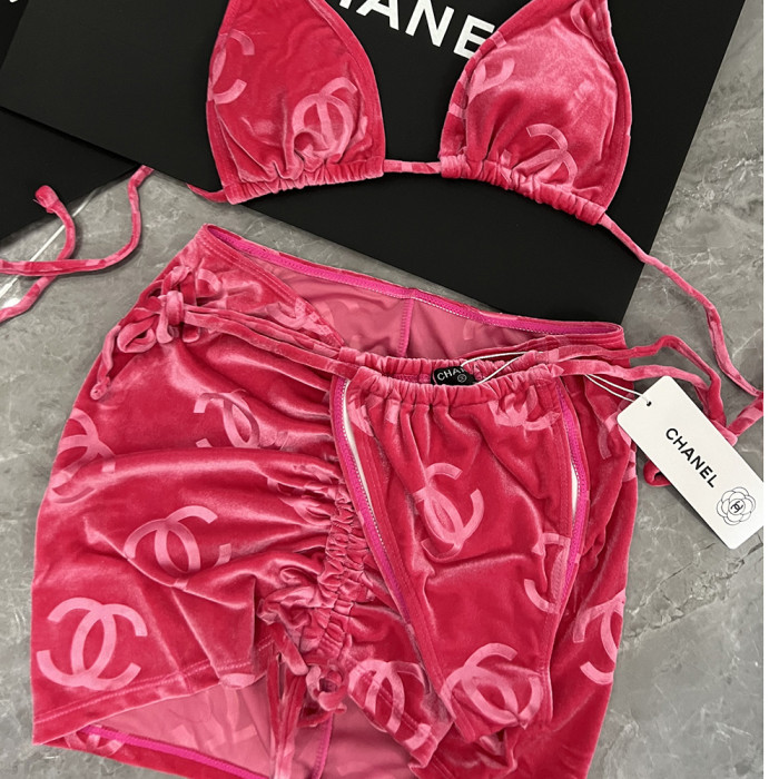 Women Three Piece Rhinestone Bikini Set Sport Bra Swimsuit Beach Thong Swimwear Bathing Suit Swimming Suit