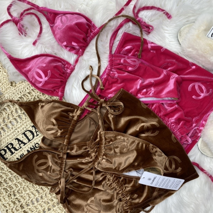 Women Three Piece Rhinestone Bikini Set Sport Bra Swimsuit Beach Thong Swimwear Bathing Suit Swimming Suit