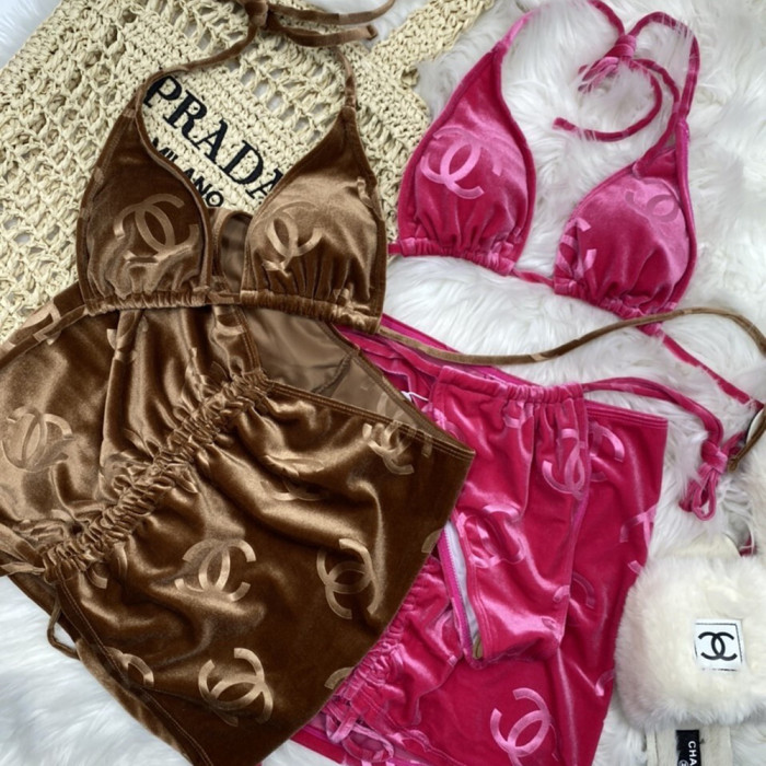 Women Three Piece Rhinestone Bikini Set Sport Bra Swimsuit Beach Thong Swimwear Bathing Suit Swimming Suit