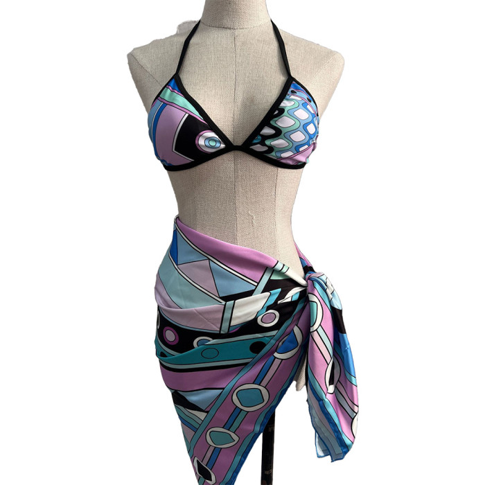 Women Three Piece Rhinestone Bikini Set Sport Bra Swimsuit Beach Thong Swimwear Bathing Suit Swimming Suit