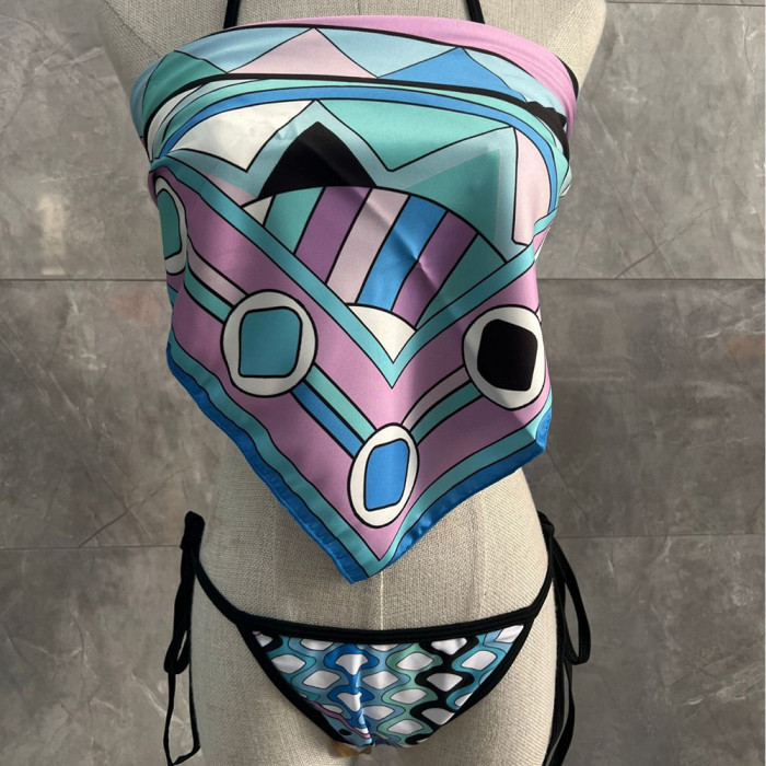 Women Three Piece Rhinestone Bikini Set Sport Bra Swimsuit Beach Thong Swimwear Bathing Suit Swimming Suit