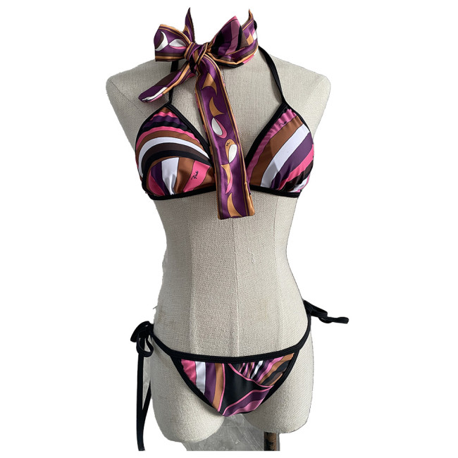 Women Three Piece Rhinestone Bikini Set Sport Bra Swimsuit Beach Thong Swimwear Bathing Suit Swimming Suit