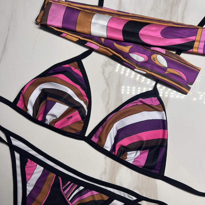 Women Three Piece Rhinestone Bikini Set Sport Bra Swimsuit Beach Thong Swimwear Bathing Suit Swimming Suit