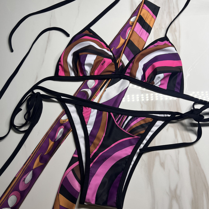 Women Three Piece Rhinestone Bikini Set Sport Bra Swimsuit Beach Thong Swimwear Bathing Suit Swimming Suit