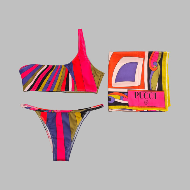 Women Three Piece Rhinestone Bikini Set Sport Bra Swimsuit Beach Thong Swimwear Bathing Suit Swimming Suit