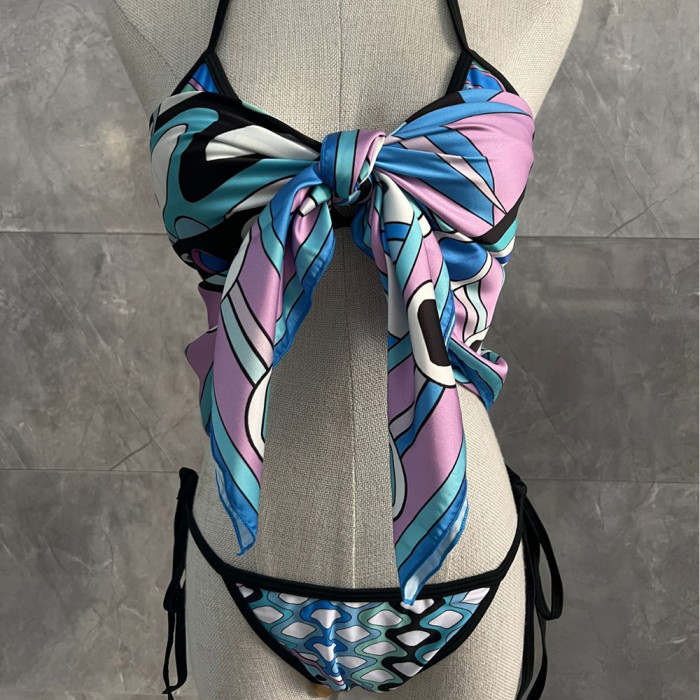 Women Three Piece Rhinestone Bikini Set Sport Bra Swimsuit Beach Thong Swimwear Bathing Suit Swimming Suit