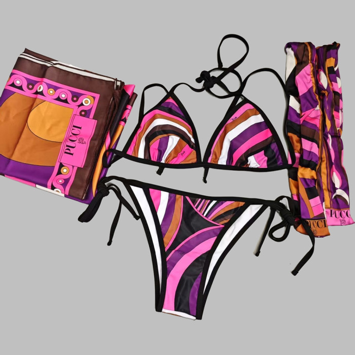 Women Three Piece Rhinestone Bikini Set Sport Bra Swimsuit Beach Thong Swimwear Bathing Suit Swimming Suit