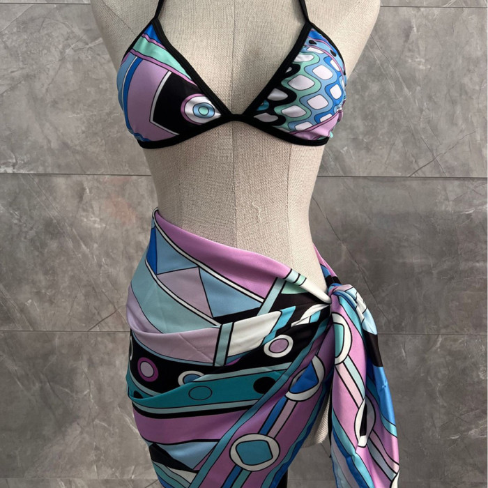 Women Three Piece Rhinestone Bikini Set Sport Bra Swimsuit Beach Thong Swimwear Bathing Suit Swimming Suit