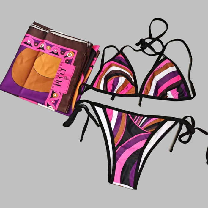 Women Three Piece Rhinestone Bikini Set Sport Bra Swimsuit Beach Thong Swimwear Bathing Suit Swimming Suit