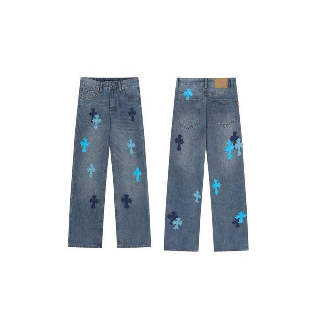 Men Vintage Distressed Denim Jeans Straight Leg Trousers Streetwear Pants Casual Bottoms Joggers Clothes Women