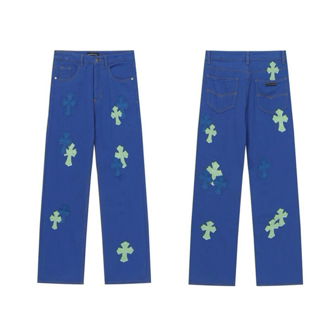 Men Vintage Distressed Denim Jeans Straight Leg Trousers Streetwear Pants Casual Bottoms Joggers Clothes Women