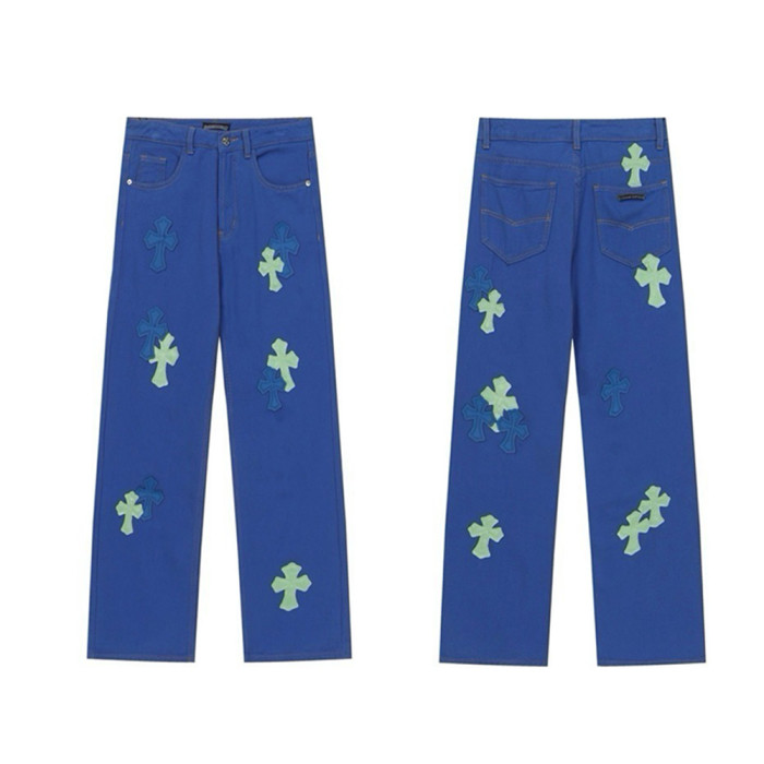 Men Vintage Distressed Denim Jeans Straight Leg Trousers Streetwear Pants Casual Bottoms Joggers Clothes Women