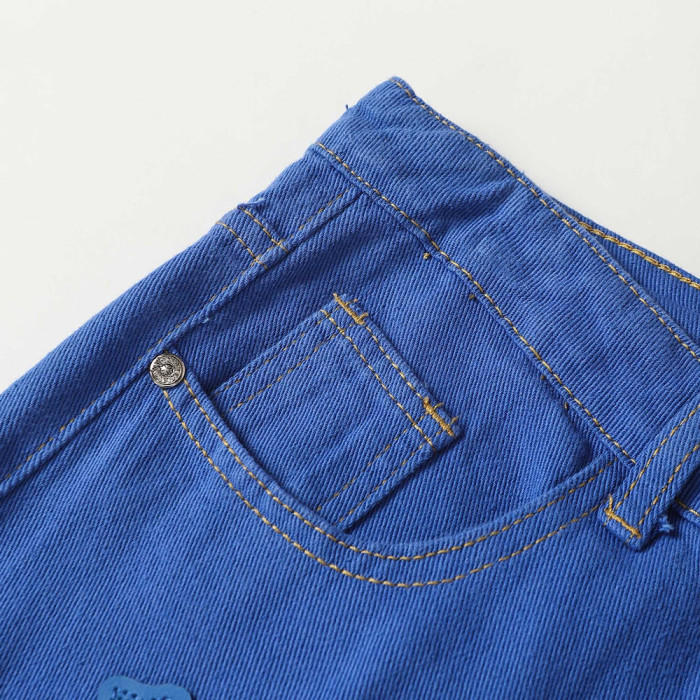 Men Vintage Distressed Denim Jeans Straight Leg Trousers Streetwear Pants Casual Bottoms Joggers Clothes Women