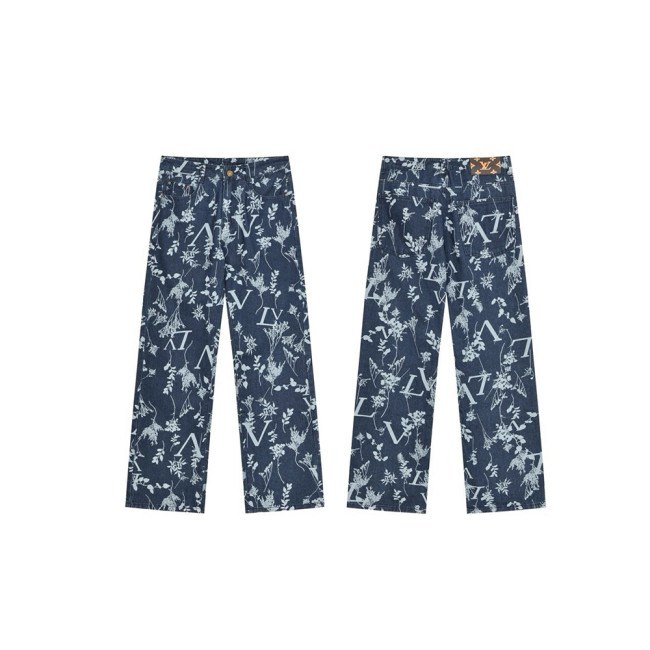 Men Vintage Distressed Denim Full Print Jeans Straight Leg Trousers Streetwear Pants Casual Bottoms Joggers Clothes Women