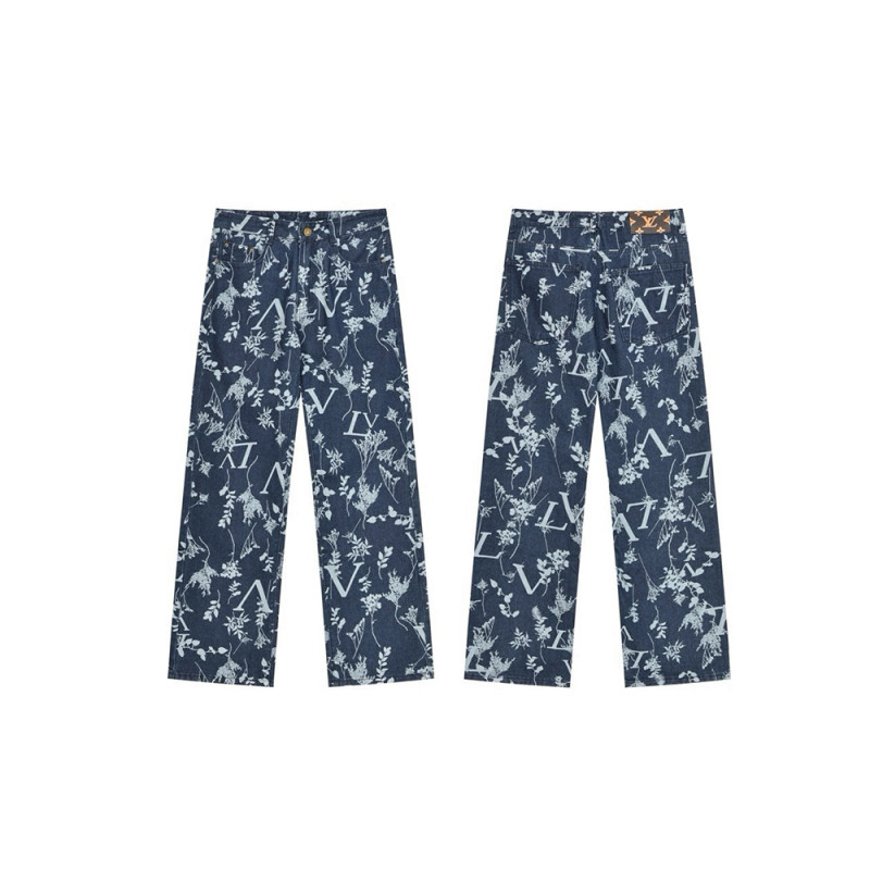 Men Vintage Distressed Denim Full Print Jeans Straight Leg Trousers Streetwear Pants Casual Bottoms Joggers Clothes Women