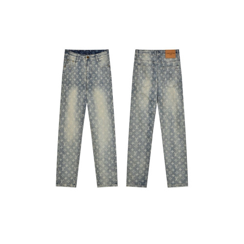 Men Vintage Distressed Denim Full Print Jeans Straight Leg Trousers Streetwear Pants Casual Bottoms Joggers Clothes Women