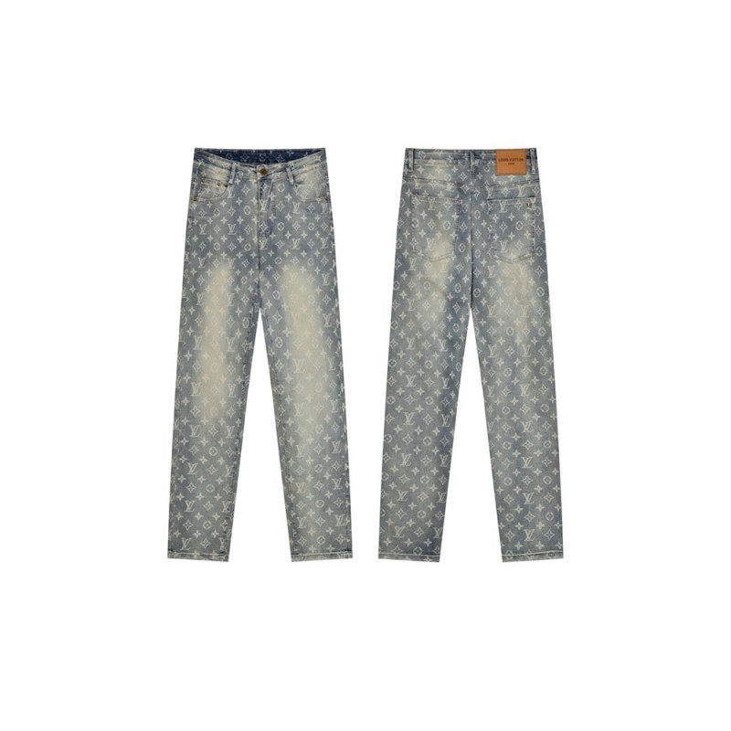 Men Vintage Distressed Denim Full Print Jeans Straight Leg Trousers Streetwear Pants Casual Bottoms Joggers Clothes Women