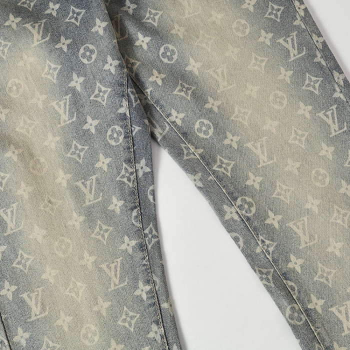 Men Vintage Distressed Denim Full Print Jeans Straight Leg Trousers Streetwear Pants Casual Bottoms Joggers Clothes Women