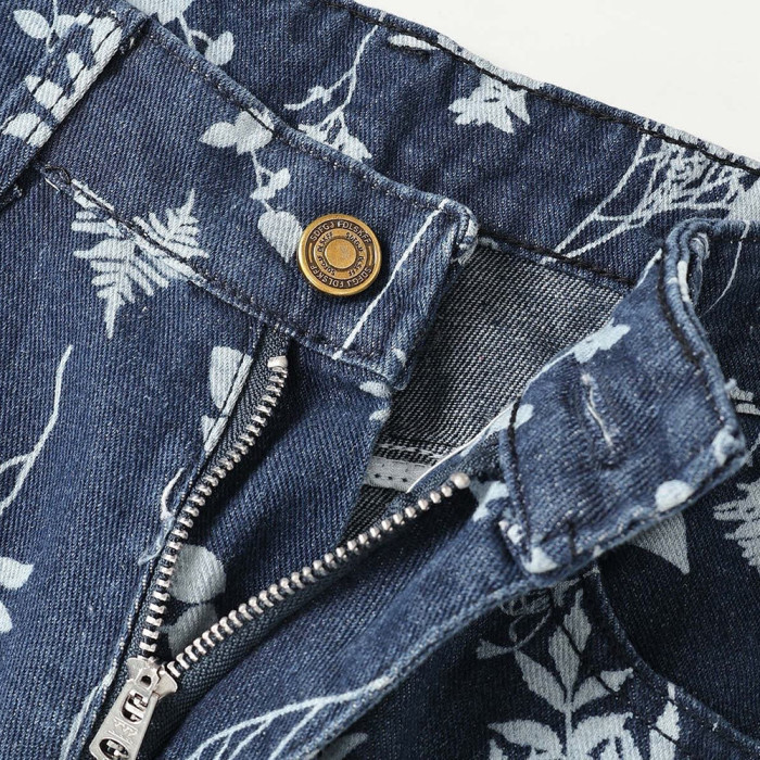 Men Vintage Distressed Denim Full Print Jeans Straight Leg Trousers Streetwear Pants Casual Bottoms Joggers Clothes Women