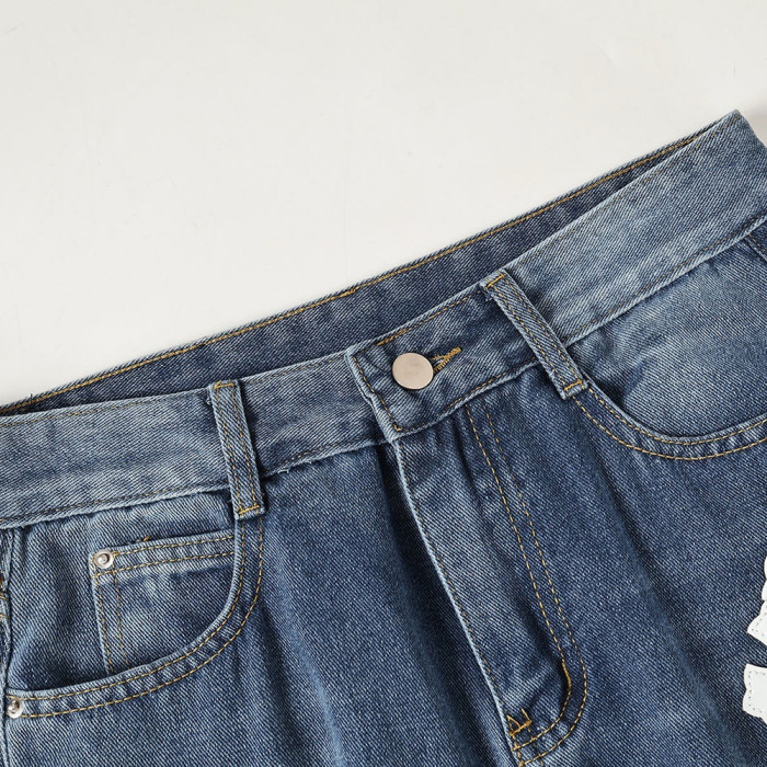 Men Vintage Distressed Denim Jeans Straight Leg Trousers Streetwear Pants Casual Bottoms Joggers Clothes Women