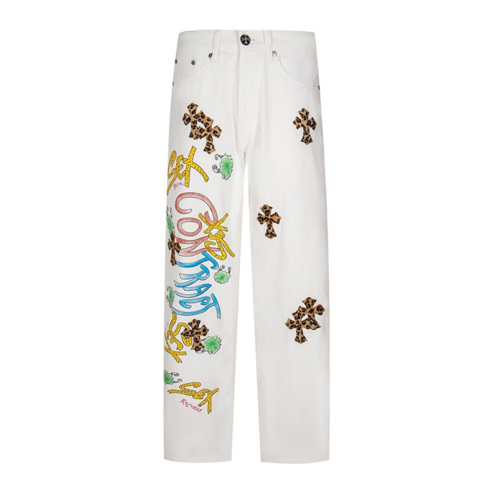 Men Vintage Distressed Denim Jeans Straight Leg Trousers Streetwear Pants Casual Bottoms Joggers Clothes Women