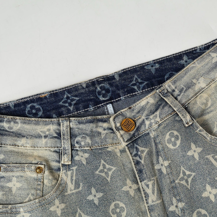 Men Vintage Distressed Denim Full Print Jeans Straight Leg Trousers Streetwear Pants Casual Bottoms Joggers Clothes Women