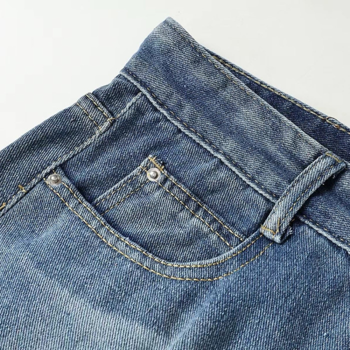 Men Vintage Distressed Denim Patch Jeans Straight Leg Trousers Streetwear Pants Casual Bottoms Joggers Clothes Women