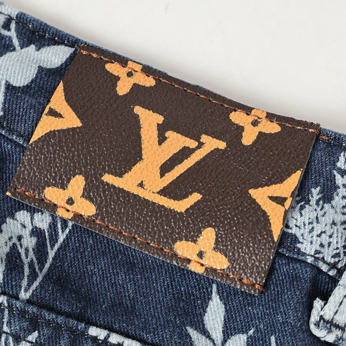 Men Vintage Distressed Denim Full Print Jeans Straight Leg Trousers Streetwear Pants Casual Bottoms Joggers Clothes Women