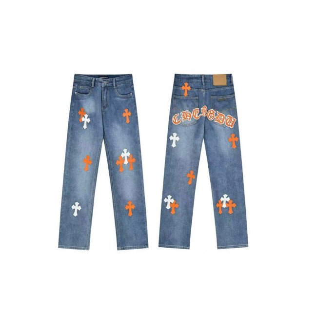 Men Vintage Distressed Denim Jeans Straight Leg Trousers Streetwear Pants Casual Bottoms Joggers Clothes Women