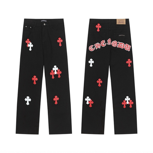 Men Vintage Distressed Denim Jeans Straight Leg Trousers Streetwear Pants Casual Bottoms Joggers Clothes Women