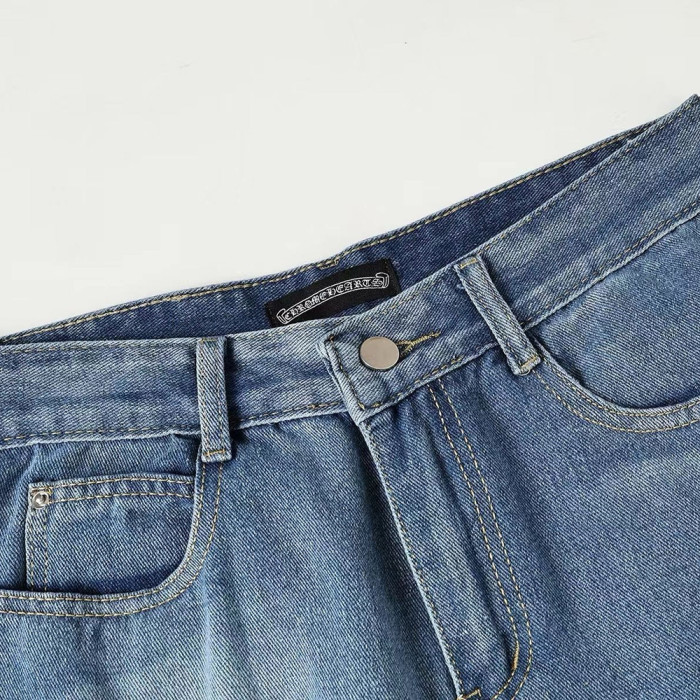 Men Vintage Distressed Denim Jeans Straight Leg Trousers Streetwear Pants Casual Bottoms Joggers Clothes Women