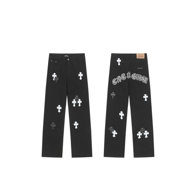 Men Vintage Distressed Denim Jeans Straight Leg Trousers Streetwear Pants Casual Bottoms Joggers Clothes Women