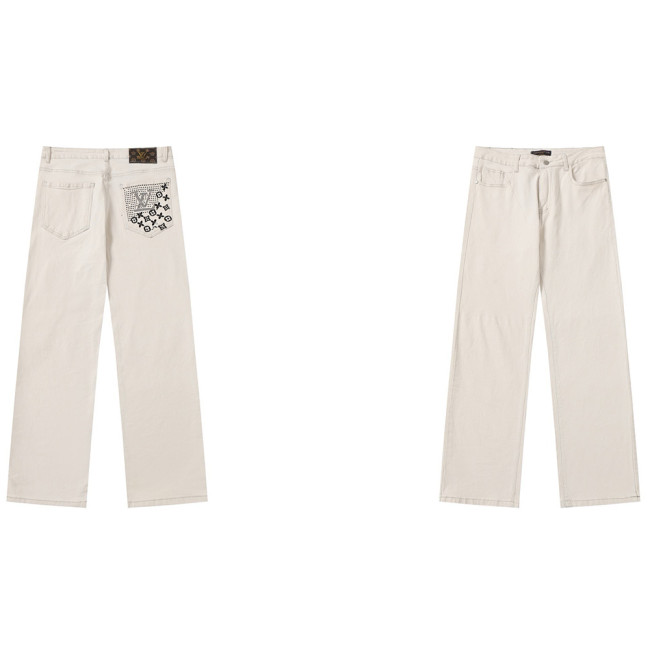 Men Vintage Distressed Denim Jeans Straight Leg Trousers Streetwear Pants Casual Bottoms Joggers Clothes Women