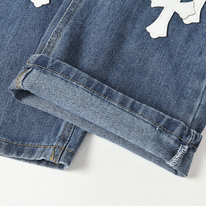 Men Vintage Distressed Denim Jeans Straight Leg Trousers Streetwear Pants Casual Bottoms Joggers Clothes Women