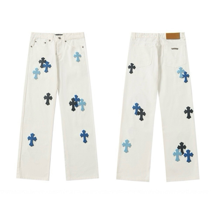 Men Vintage Distressed Denim Jeans Straight Leg Trousers Streetwear Pants Casual Bottoms Joggers Clothes Women