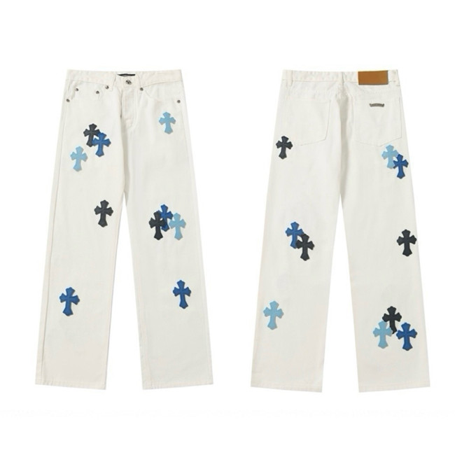 Men Vintage Distressed Denim Jeans Straight Leg Trousers Streetwear Pants Casual Bottoms Joggers Clothes Women