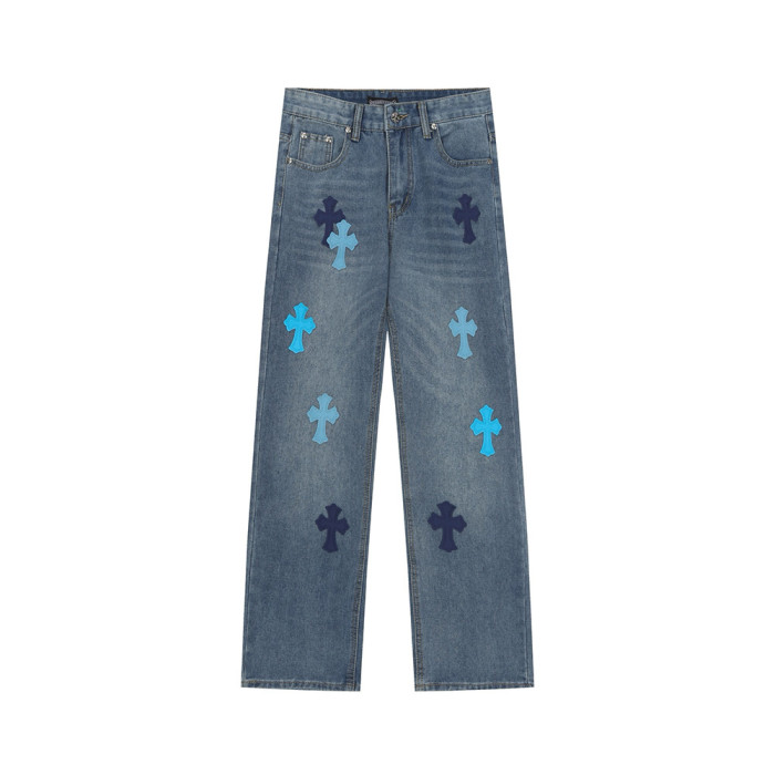 Men Vintage Distressed Denim Jeans Straight Leg Trousers Streetwear Pants Casual Bottoms Joggers Clothes Women