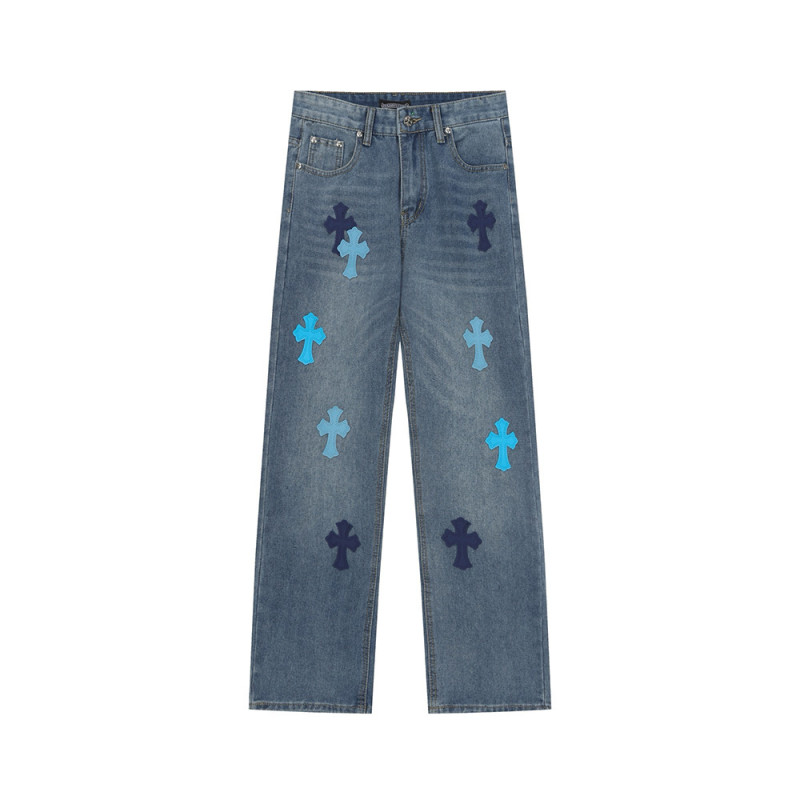 Men Vintage Distressed Denim Jeans Straight Leg Trousers Streetwear Pants Casual Bottoms Joggers Clothes Women