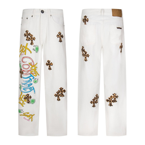 Men Vintage Distressed Denim Jeans Straight Leg Trousers Streetwear Pants Casual Bottoms Joggers Clothes Women