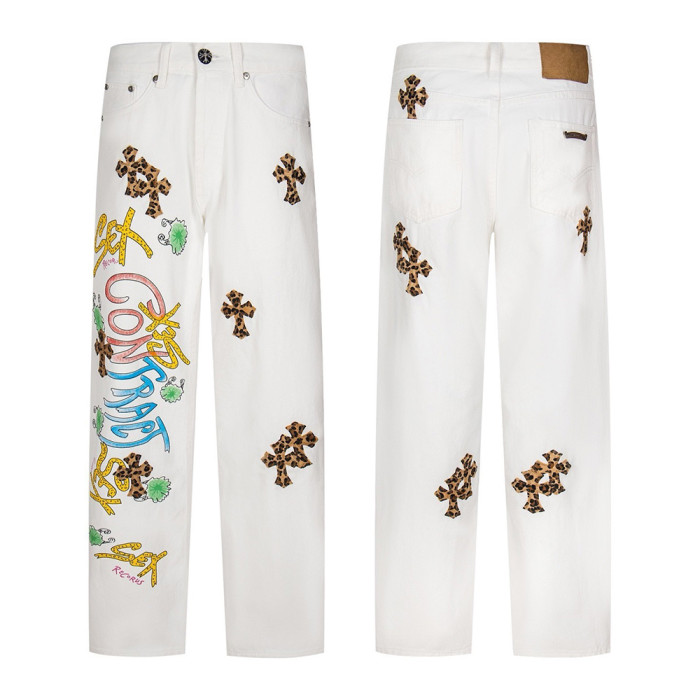 Men Vintage Distressed Denim Jeans Straight Leg Trousers Streetwear Pants Casual Bottoms Joggers Clothes Women