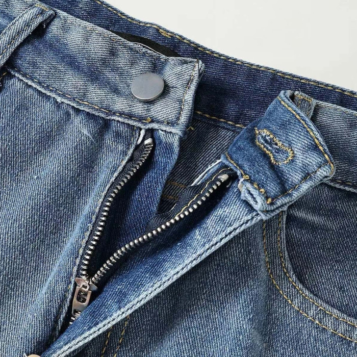 Men Vintage Distressed Denim Patch Jeans Straight Leg Trousers Streetwear Pants Casual Bottoms Joggers Clothes Women