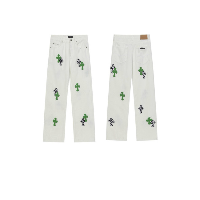 Men Vintage Distressed Denim Jeans Straight Leg Trousers Streetwear Pants Casual Bottoms Joggers Clothes Women