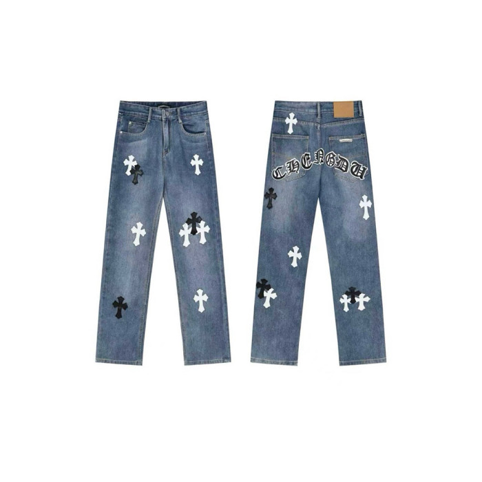 Men Vintage Distressed Denim Jeans Straight Leg Trousers Streetwear Pants Casual Bottoms Joggers Clothes Women