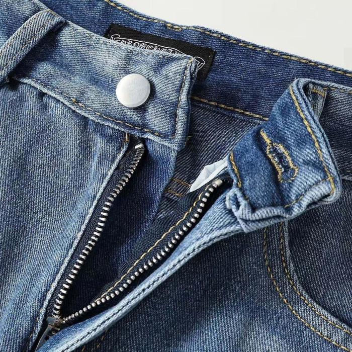 Men Vintage Distressed Denim Jeans Straight Leg Trousers Streetwear Pants Casual Bottoms Joggers Clothes Women