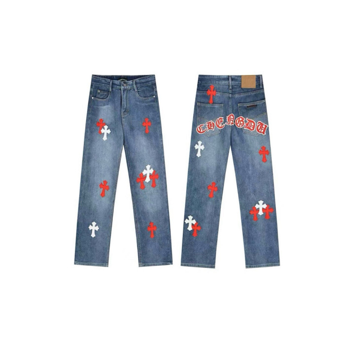 Men Vintage Distressed Denim Patch Jeans Straight Leg Trousers Streetwear Pants Casual Bottoms Joggers Clothes Women