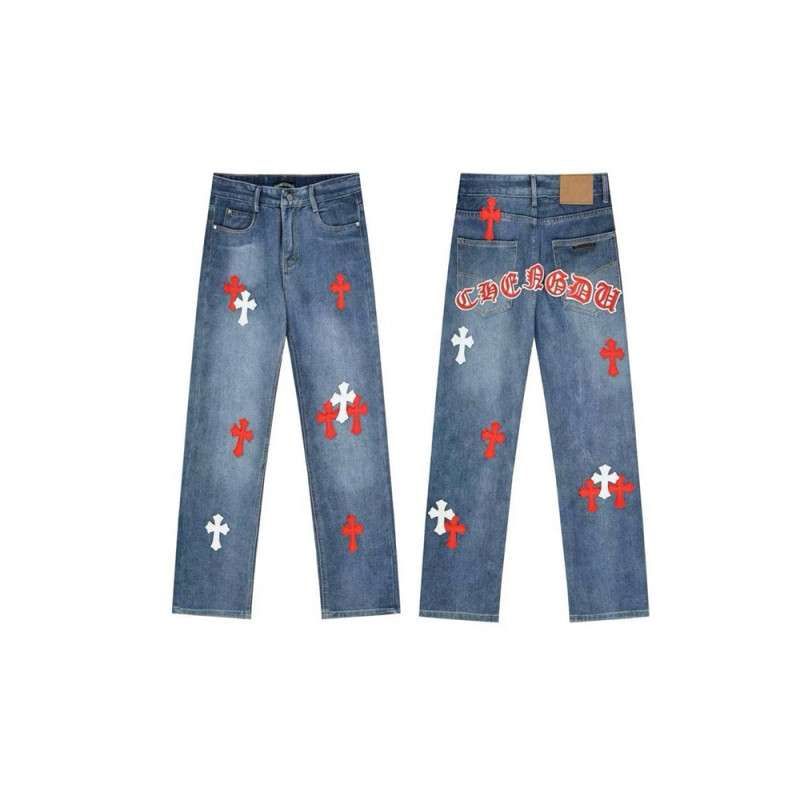 Men Vintage Distressed Denim Patch Jeans Straight Leg Trousers Streetwear Pants Casual Bottoms Joggers Clothes Women